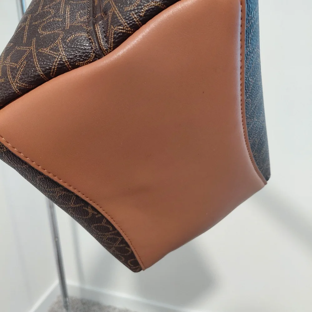 Calvin Klein Brown Leather Trim Tote - Picture 8 of 10
